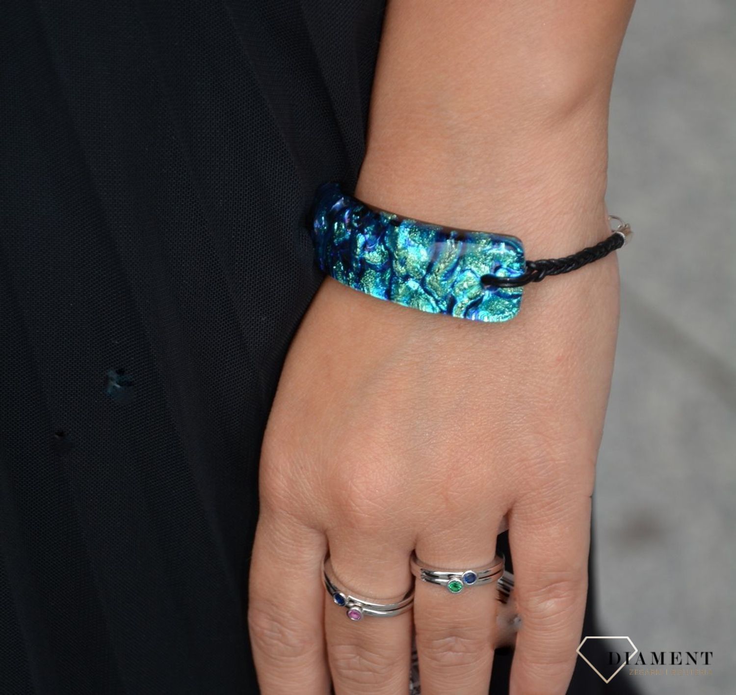 Bransoletka szkło weneckie granatowa kolorystyka Murano 06 (2).jpg